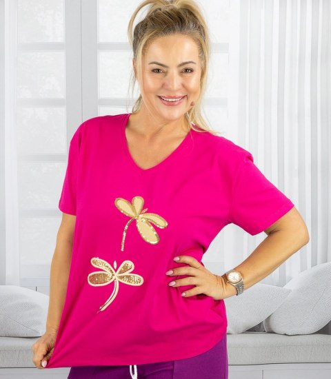 T-shit bluzka koszulka z ozdobną aplikacją w ważki LIBELLA (Różowy)