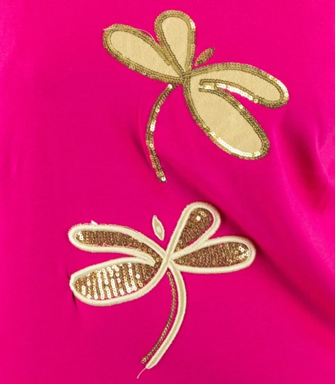 T-shit bluzka koszulka z ozdobną aplikacją w ważki LIBELLA (Różowy)