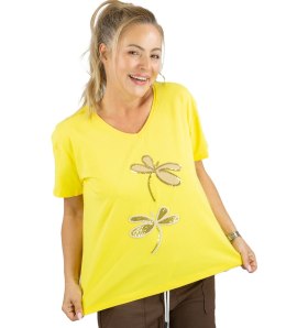 T-shit bluzka koszulka z ozdobną aplikacją w ważki LIBELLA (Żółty)