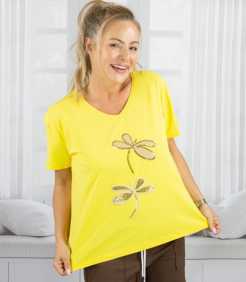 T-shit bluzka koszulka z ozdobną aplikacją w ważki LIBELLA (Żółty)