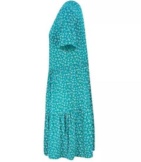 Trapezowa letnia sukienka w biały print MIDI (Niebieski) Trapezowa letnia sukienka w biały print MIDI (Niebieski)