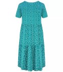 Trapezowa letnia sukienka w biały print MIDI (Niebieski)
