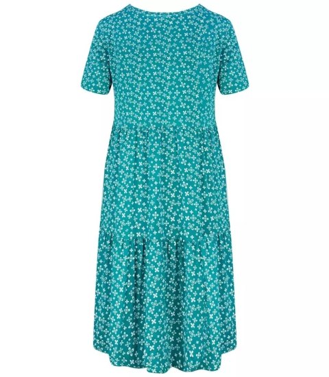 Trapezowa letnia sukienka w biały print MIDI (Niebieski) Trapezowa letnia sukienka w biały print MIDI (Niebieski)