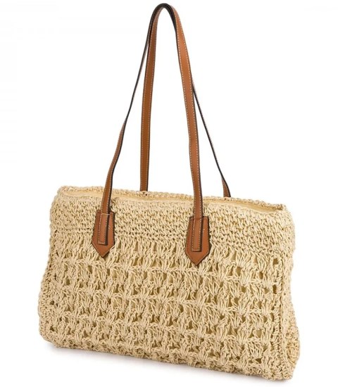 Ażurowa torebka z rafii z eleganckimi uchwytami styl boho na lato (Beżowy) Ażurowa torebka z rafii z eleganckimi uchwytami styl boho na lato (Beżowy)