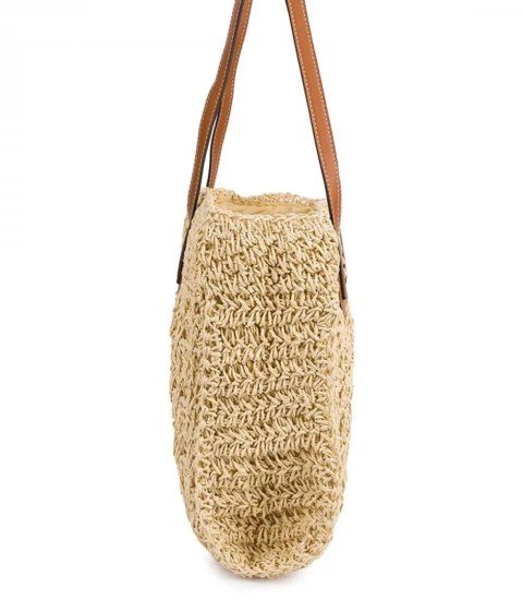 Ażurowa torebka z rafii z eleganckimi uchwytami styl boho na lato (Beżowy) Ażurowa torebka z rafii z eleganckimi uchwytami styl boho na lato (Beżowy)