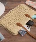 Ażurowa torebka z rafii z eleganckimi uchwytami styl boho na lato (Beżowy) Ażurowa torebka z rafii z eleganckimi uchwytami styl boho na lato (Beżowy)