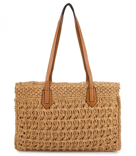 Ażurowa torebka z rafii z eleganckimi uchwytami styl boho na lato (Brązowy) Ażurowa torebka z rafii z eleganckimi uchwytami styl boho na lato (Brązowy)