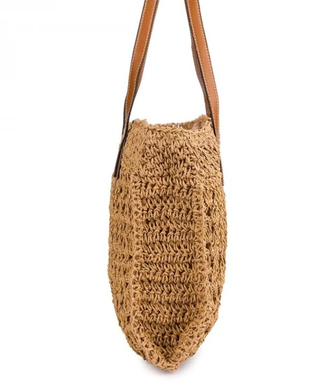 Ażurowa torebka z rafii z eleganckimi uchwytami styl boho na lato (Brązowy) Ażurowa torebka z rafii z eleganckimi uchwytami styl boho na lato (Brązowy)