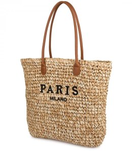 Klasyczna letnia pleciona torba shopper PARIS MILANO (Beżowy)