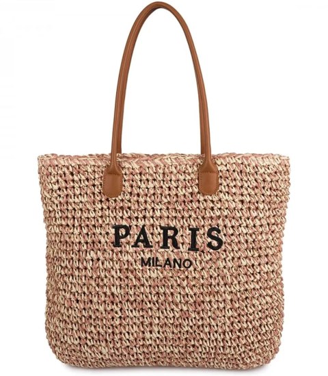 Klasyczna letnia pleciona torba shopper PARIS MILANO (Różowy) Klasyczna letnia pleciona torba shopper PARIS MILANO (Różowy)