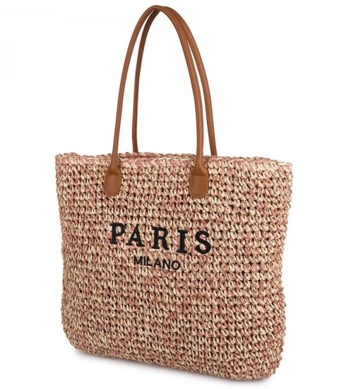 Klasyczna letnia pleciona torba shopper PARIS MILANO (Różowy) Klasyczna letnia pleciona torba shopper PARIS MILANO (Różowy)