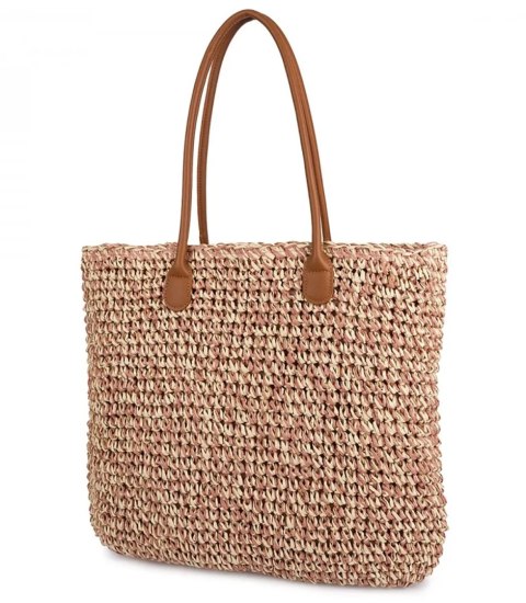Klasyczna letnia pleciona torba shopper PARIS MILANO (Różowy) Klasyczna letnia pleciona torba shopper PARIS MILANO (Różowy)