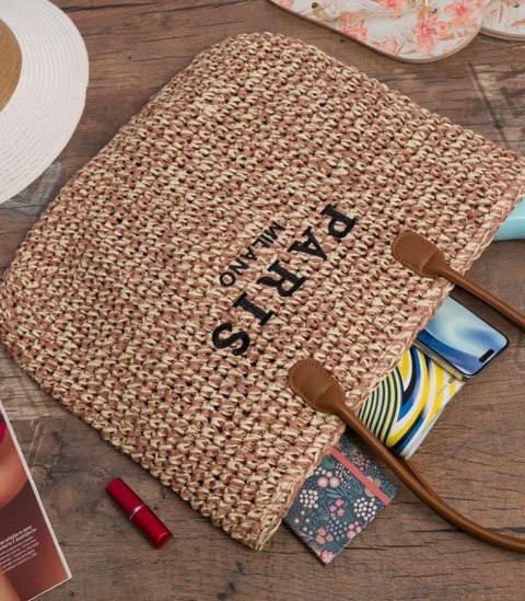 Klasyczna letnia pleciona torba shopper PARIS MILANO (Różowy) Klasyczna letnia pleciona torba shopper PARIS MILANO (Różowy)
