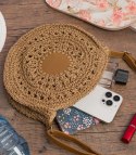 Okrągła pleciona torebka boho z długim paskiem (Brązowy) Okrągła pleciona torebka boho z długim paskiem (Brązowy)