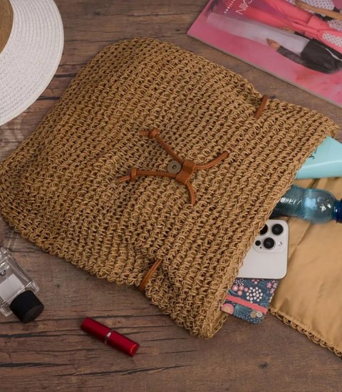 Plecak boho pleciony słomkowy letni stylowy na lato (Brązowy) Plecak boho pleciony słomkowy letni stylowy na lato (Brązowy)