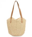 Torba damska plażowa boho ażurowa na lato koszyk shopper (Beżowy)