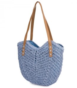 Torba damska plażowa boho ażurowa na lato koszyk shopper (Niebieski)