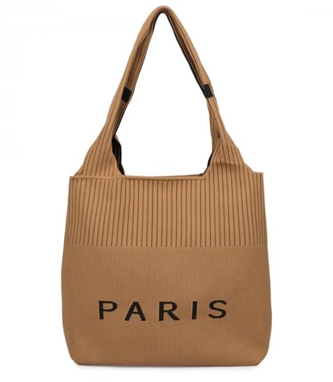 Torba shopper PARIS duża materiałowa na ramię z zamkiem (Brązowy)