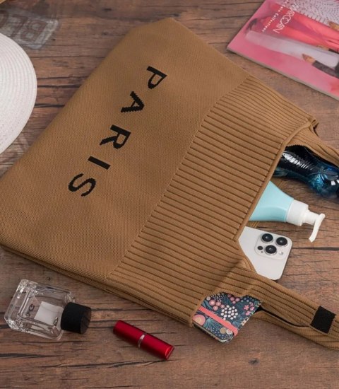 Torba shopper PARIS duża materiałowa na ramię z zamkiem (Brązowy)