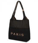 Torba shopper PARIS duża materiałowa na ramię z zamkiem (Czarny)
