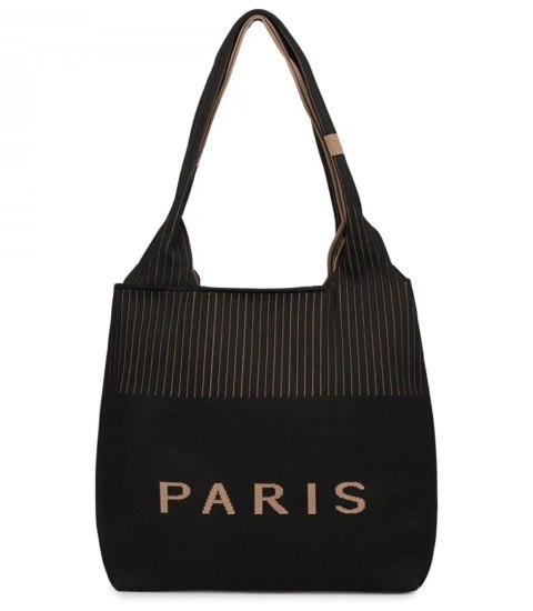 Torba shopper PARIS duża materiałowa na ramię z zamkiem (Czarny)