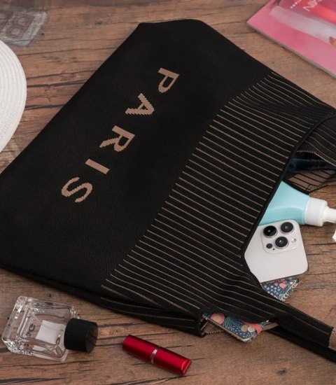 Torba shopper PARIS duża materiałowa na ramię z zamkiem (Czarny)