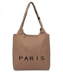 Torba shopper PARIS elegancka prążkowana na ramię z zamkiem (Beżowy)