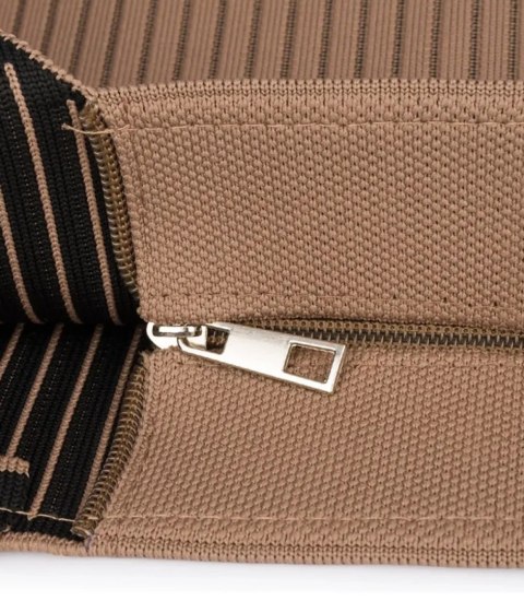 Torba shopper PARIS elegancka prążkowana na ramię z zamkiem (Beżowy)