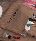 Torba shopper PARIS elegancka prążkowana na ramię z zamkiem (Beżowy)