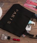Torba shopper PARIS elegancka prążkowana na ramię z zamkiem (Czarny)