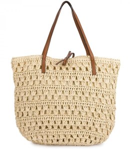 Ażurowa torebka boho na lato z podszewką i suwakiem (Beżowy)