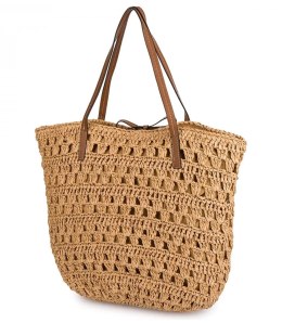 Ażurowa torebka boho na lato z podszewką i suwakiem (Brązowy)