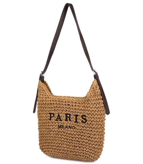 Pleciona torebka PARIS MILANO z paskiem z eko skóry (Brązowy)