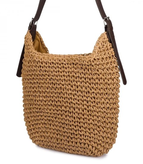 Pleciona torebka PARIS MILANO z paskiem z eko skóry (Brązowy)