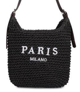 Pleciona torebka PARIS MILANO z paskiem z eko skóry (Czarny)