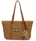 Pleciona torebka boho z frędzlami i napisem PARIS MILANO (Brązowy) Pleciona torebka boho z frędzlami i napisem PARIS MILANO (Brązowy)