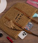 Pleciona torebka boho z frędzlami i napisem PARIS MILANO (Brązowy) Pleciona torebka boho z frędzlami i napisem PARIS MILANO (Brązowy)