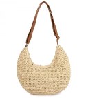 Półokrągła torebka boho z eko-skórzanym paskiem i suwakiem (Beżowy)