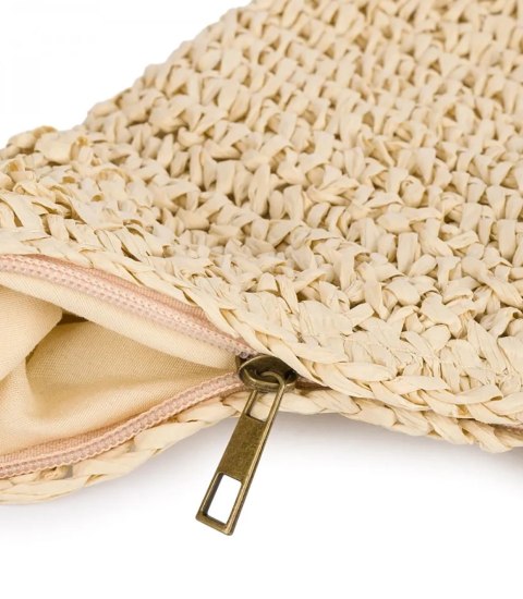 Półokrągła torebka boho z eko-skórzanym paskiem i suwakiem (Beżowy)