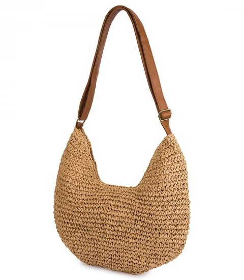 Półokrągła torebka boho z eko-skórzanym paskiem i suwakiem (Brązowy) Półokrągła torebka boho z eko-skórzanym paskiem i suwakiem (Brązowy)
