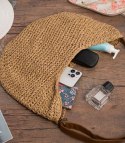 Półokrągła torebka boho z eko-skórzanym paskiem i suwakiem (Brązowy) Półokrągła torebka boho z eko-skórzanym paskiem i suwakiem (Brązowy)