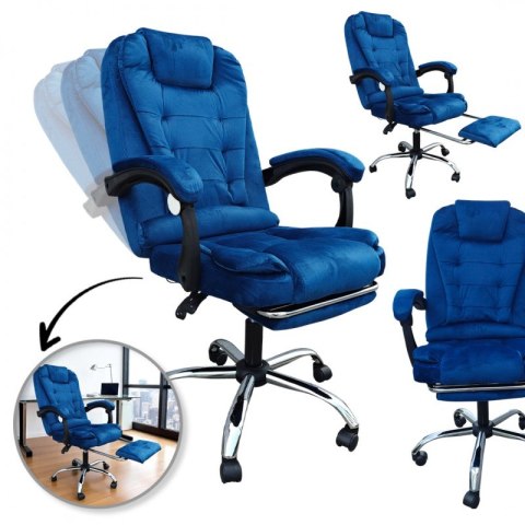 BOSS swivel chair with footrest and massager - BLUE VELVET KO22NW-MAT BOSS swivel chair with footrest and massager - BLUE VELVET KO22NW-MAT
