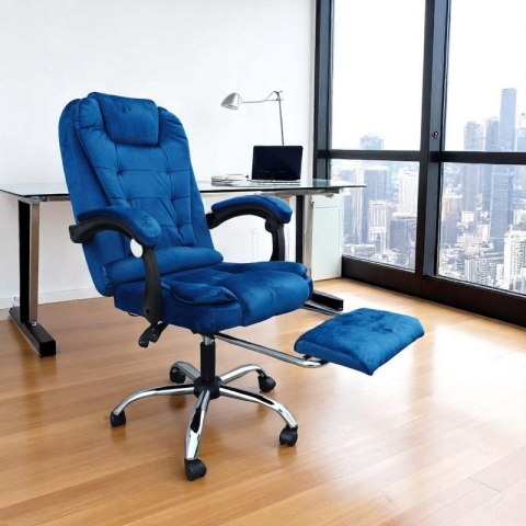 BOSS swivel chair with footrest and massager - BLUE VELVET KO22NW-MAT BOSS swivel chair with footrest and massager - BLUE VELVET KO22NW-MAT