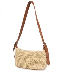 Boho torebka z rafii z regulowanym, grubszym paskiem (Beżowy)
