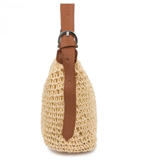 Boho torebka z rafii z regulowanym, grubszym paskiem (Beżowy) Boho torebka z rafii z regulowanym, grubszym paskiem (Beżowy)