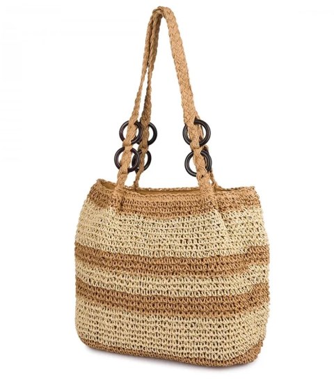 Boho torebka z rafii z regulowanym, grubszym paskiem (Beżowy) Boho torebka z rafii z regulowanym, grubszym paskiem (Beżowy)