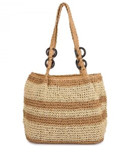 Boho torebka z rafii z regulowanym, grubszym paskiem (Beżowy)