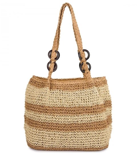 Boho torebka z rafii z regulowanym, grubszym paskiem (Beżowy) Boho torebka z rafii z regulowanym, grubszym paskiem (Beżowy)