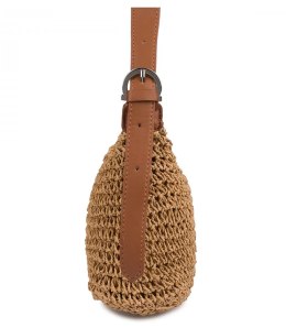 Boho torebka z rafii z regulowanym, grubszym paskiem (Brązowy)