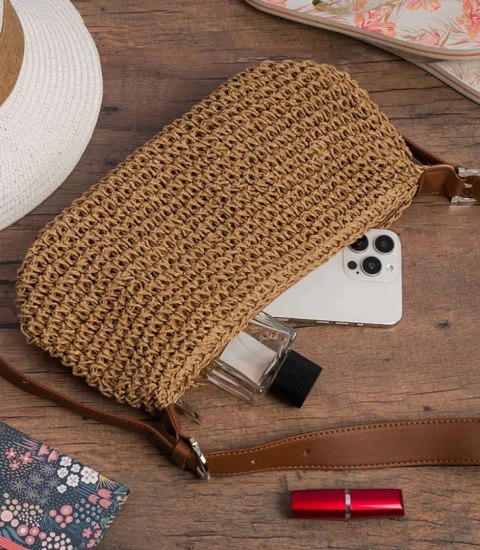 Boho torebka z rafii z regulowanym, grubszym paskiem (Brązowy) Boho torebka z rafii z regulowanym, grubszym paskiem (Brązowy)